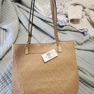 Michael Kors Tan Quilted Tote Bag with Leather Straps